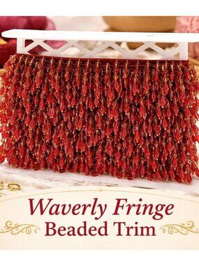 Waverly Beaded Fringe Trim 12 Yards Burgundy Red Gold Upholstery Curtain Decor